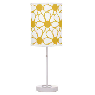 Cute Floral Daisy Pattern Mustard Gold and White Table Lamp