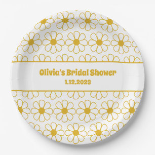Cute Floral Daisy Pattern Mustard Personalized Pap Paper Plates
