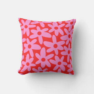 Cute Floral Daisy Time Preppy Pink and Red Throw Pillow
