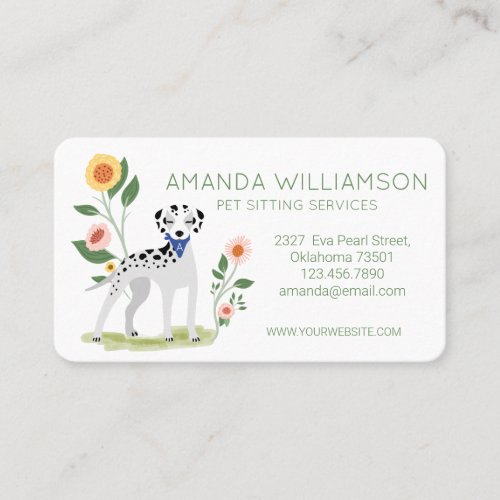 Cute Floral Dalmatian Dog Pet Care Services Business Card
