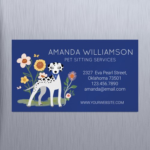 Cute Floral Dalmatian Dog Pet Care Services Business Card Magnet