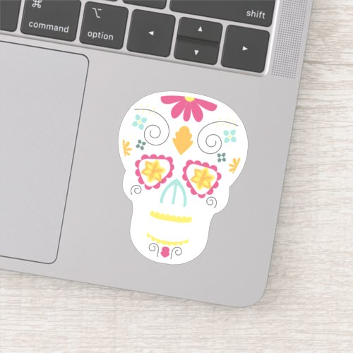 Cute Floral Day of the Dead Calavera Sugar Skull Sticker