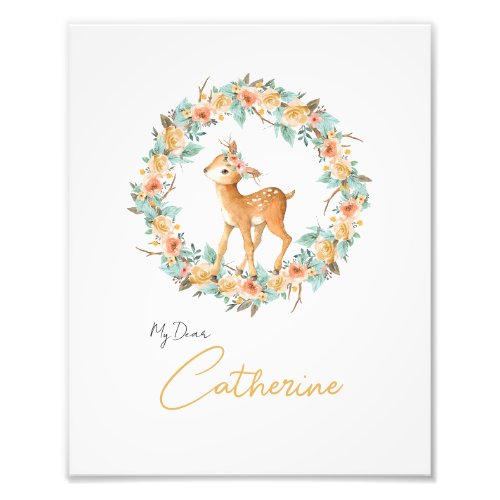 Cute Floral Deer Woodland Animal Wall Decor Gifts Photo Print