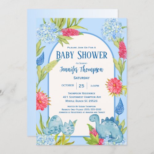 Cute Floral Dino Mom Egg Baby Shower Invitation