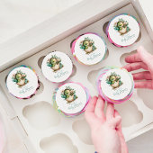 Cute Floral Dinosaur Egg Baby Shower Edible Frosting Rounds