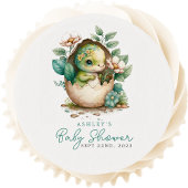 Cute Floral Dinosaur Egg Baby Shower Edible Frosting Rounds