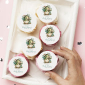 Cute Floral Dinosaur Egg Baby Shower Edible Frosting Rounds