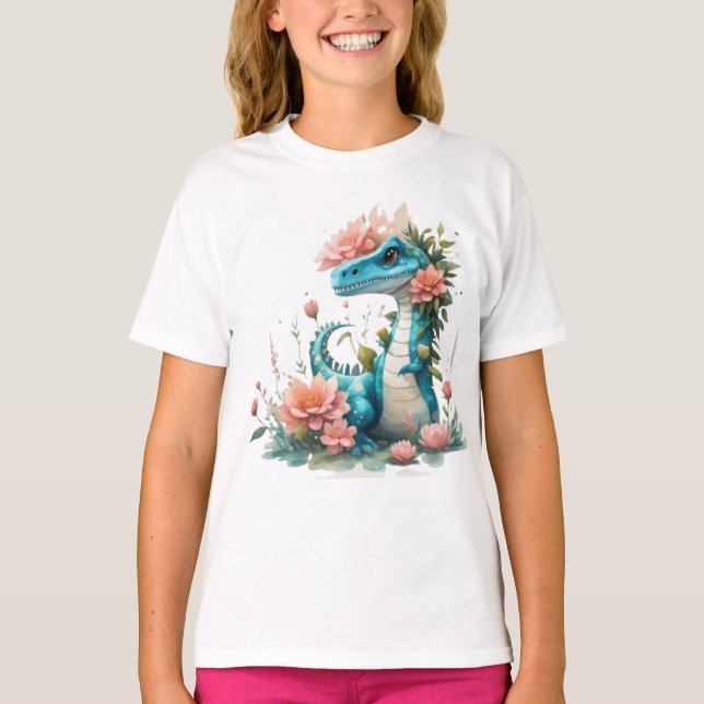 Cute Floral dinosaur T-Shirt (Front)