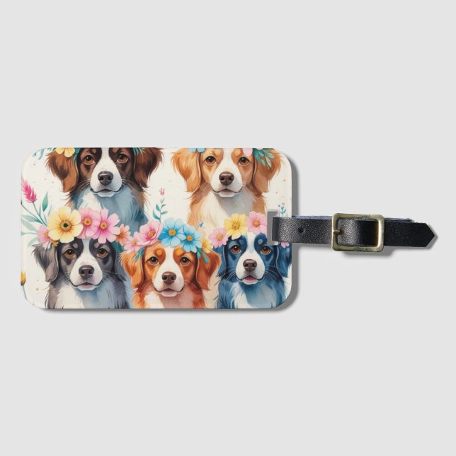 Cute Floral Dog Luggage Tag (Front Horizontal)