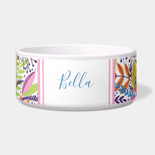 Cute Floral Dog Name Monogrammed Bowl (Front)