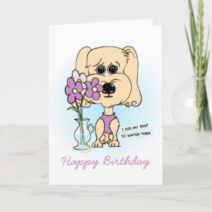 Cute Floral Dog Novelty Cartoon Birthday Card