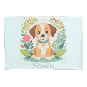 Cute Floral Dog Puppy Baby Girl Pillow Case