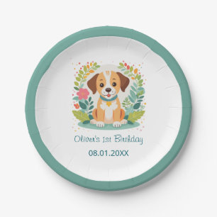  Cute Floral Dog Puppy Kids Birthday Party Paper Plates