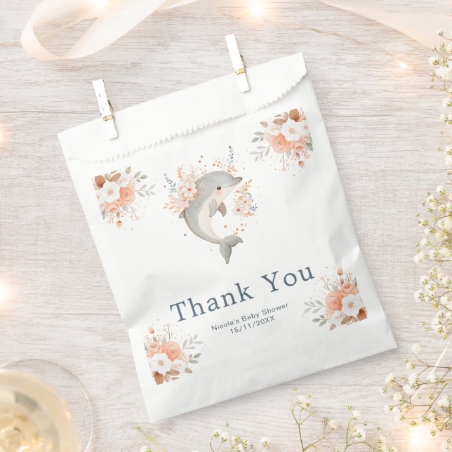 Cute Floral Dolphin Baby Shower  Favor Bag (Clipped)
