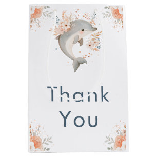 Cute Floral Dolphin Baby Shower Medium Gift Bag