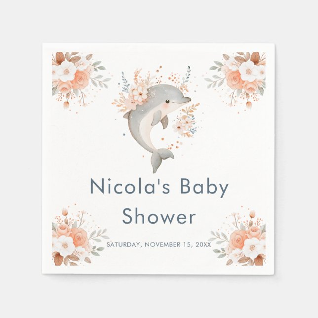 Cute Floral Dolphin  Baby Shower Napkins (Front)