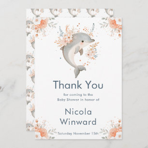 Cute Floral Dolphin Baby Shower Thank You Card