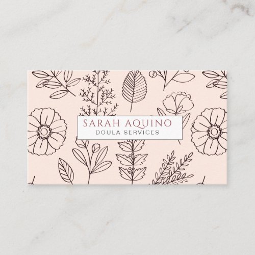 Cute Floral Doula Pink Birth Services Business Card