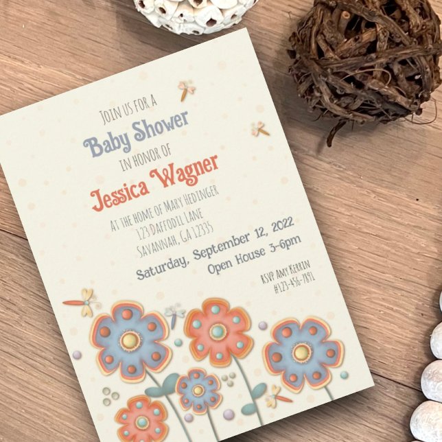 Cute Floral DragonflyInspirivity Baby Shower Invitation (Creator Uploaded)