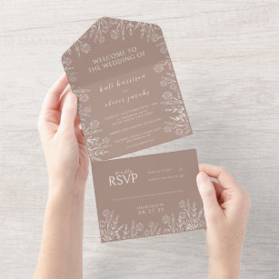 Cute Floral Dusty Rose Wedding  All In One Invitation