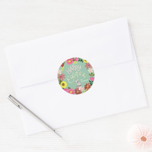 Cute floral Easter bunny Classic Round Sticker