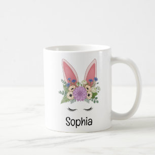 Cute Floral Easter Bunny Ears Custom Name Coffee Mug