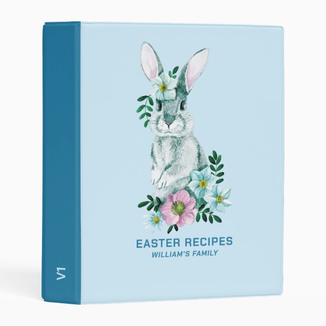 Cute Floral Easter Bunny Illustration Mini Binder (Front/Spine)