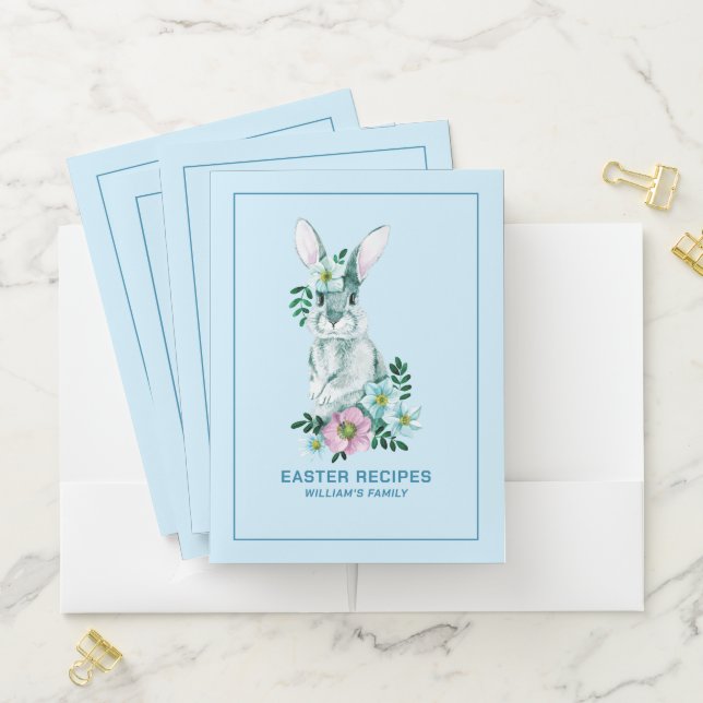 Cute Floral Easter Bunny Illustration Mini Binder Pocket Folder (In Situ)