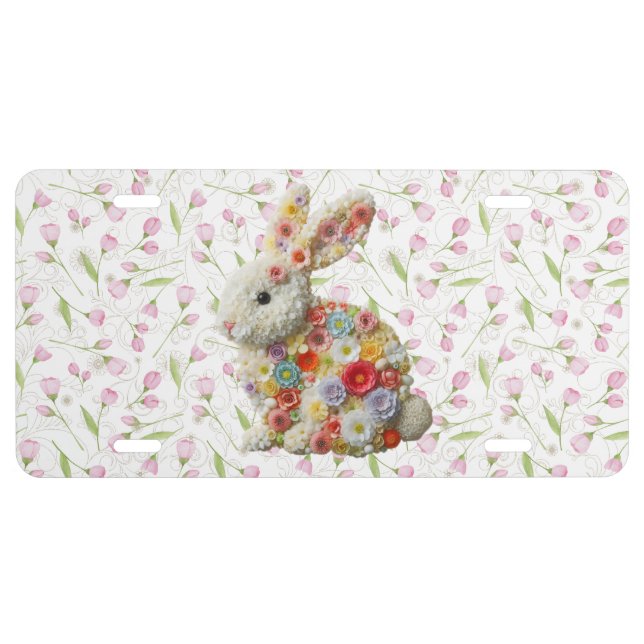 Cute,  floral Easter bunny License Plate (Front)