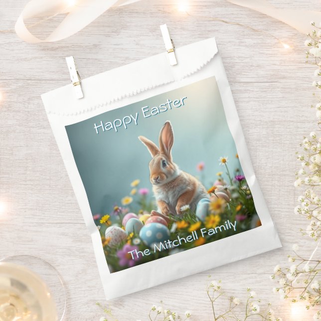 Cute Floral Easter Bunny Party Favor Bag (Clipped)