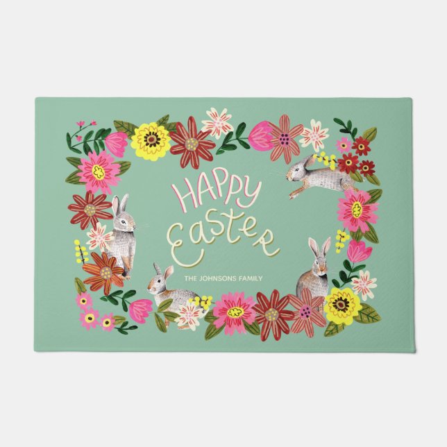 Cute floral Easter Holiday Card Doormat (Front)