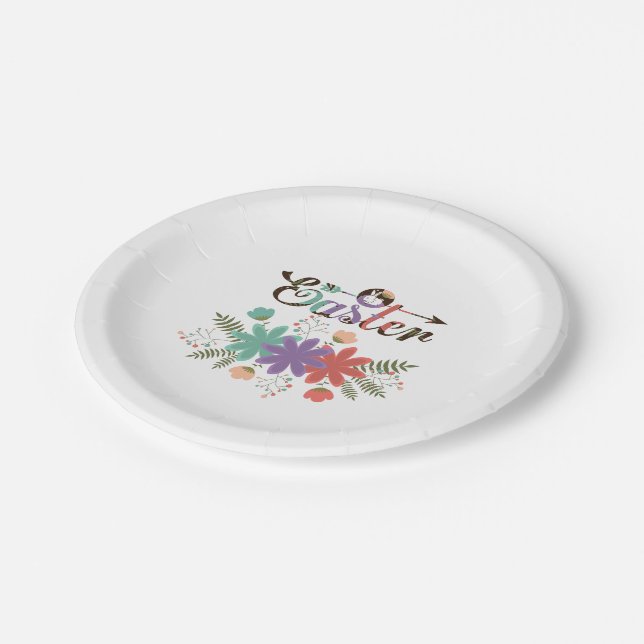 Cute Floral Easter Illustration Paper Plates (Angled)