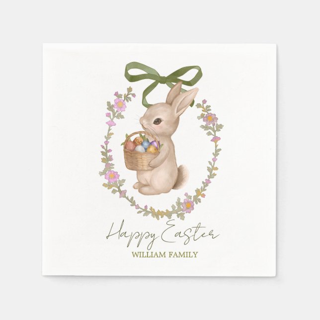 Cute Floral Easter Rabbit Napkins (Front)