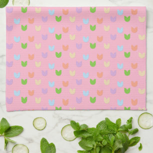 Cute Floral Elegant Spring Colorful Tulips on Pink Kitchen Towel