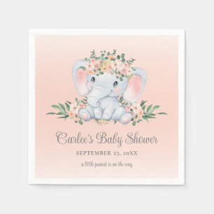 Cute Floral Elephant Baby Girl Baby Shower Napkins