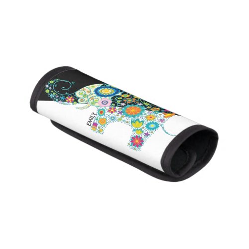 Cute floral elephant black  white background luggage handle wrap