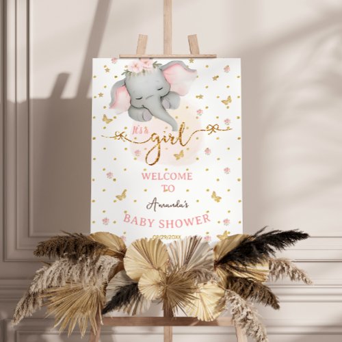 Cute Floral Elephant Boho Baby Shower Welcome Foam Board