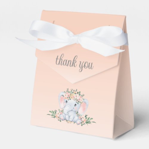 Cute Floral Elephant Girl Baby Shower Thank You Favor Boxes