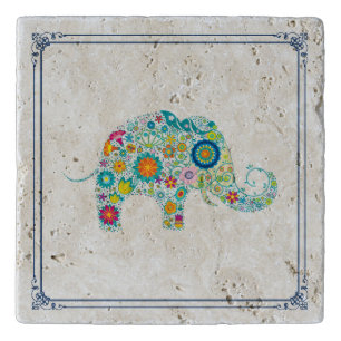 Cute Floral Elephant Illustration Trivet