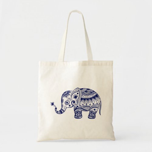 Cute Floral Elephant In Navy Blue Tote Bag