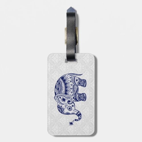 Cute Floral Elephant In Navy Blue  White Luggage Tag