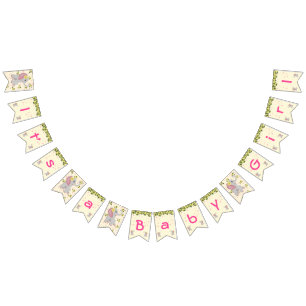 Cute Floral Elephant it's a Girl Baby Shower Bunting Flags