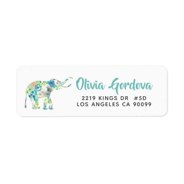 Cute Floral Elephant Modern Typography Template Label (Front)