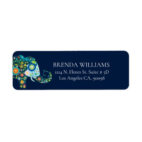 Cute Floral Elephant On Blue White Typography Label