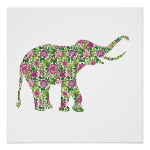 Cute floral elephant poster