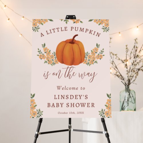 Cute Floral Fall Pumpkin Pink Baby Shower Welcome Foam Board