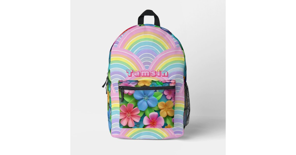 Cute Floral Fantasy & Rainbow Whimsy Personalized Printed Backpack | Zazzle