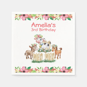Cute Floral Farm Animals Girl Birthday Party Napkins