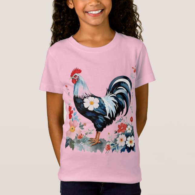 Cute Floral Farm Chicken T-Shirt (Front)