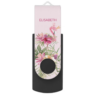 Cute Floral Flamingo  Flash Drive
